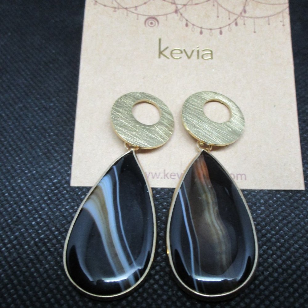 Kevia Gold Circle and Marbled Stone Drop Earrings
